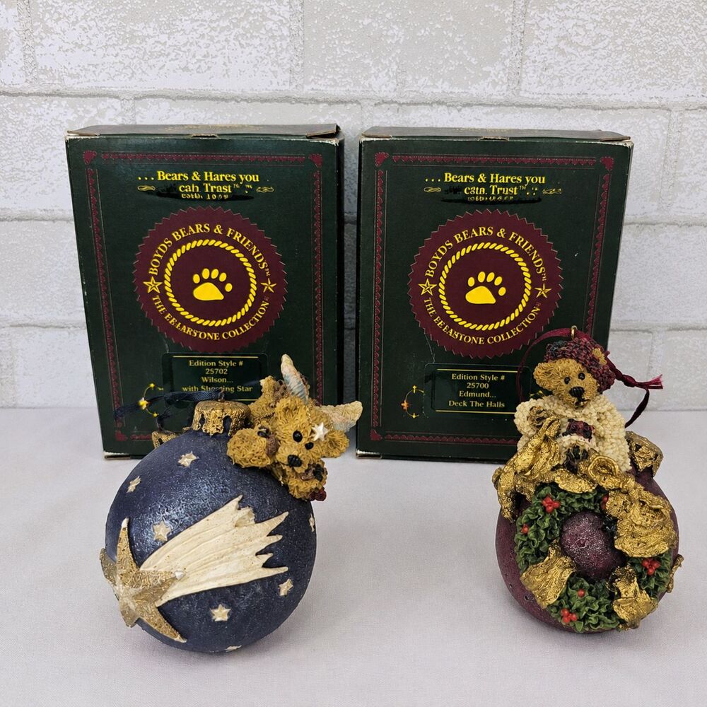 Boyds Bears Bearstone Christmas Ornaments 1996 #25700 #25702 Retired Lot 2 Box